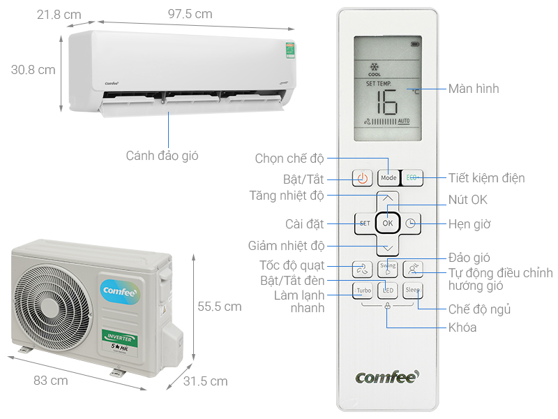 Điều Hoà Comfee Inverter 18000 BTU 1 Chiều CFS-18VGDF